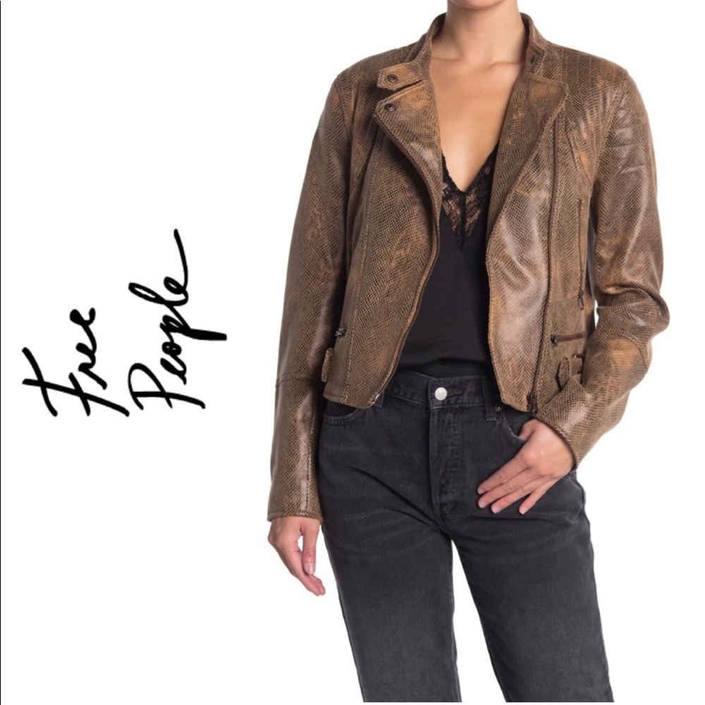 We The Free Women's Snake skin Print Vegan Faux Leather  Moto Coat